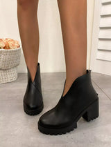 Round Toe Block Heels Boots - Trendsi - Flyclothing LLC