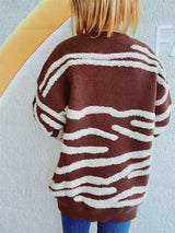 Contrast Round Neck Long Sleeve Sweater - Trendsi - Flyclothing LLC