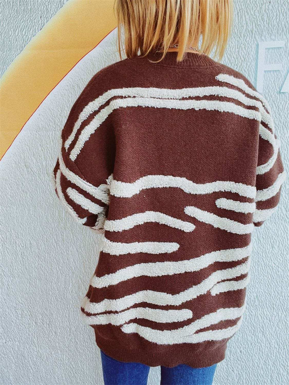 Contrast Round Neck Long Sleeve Sweater - Trendsi - Flyclothing LLC