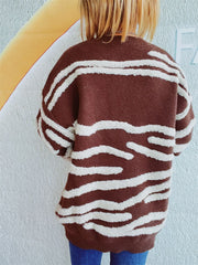 Contrast Round Neck Long Sleeve Sweater - Trendsi