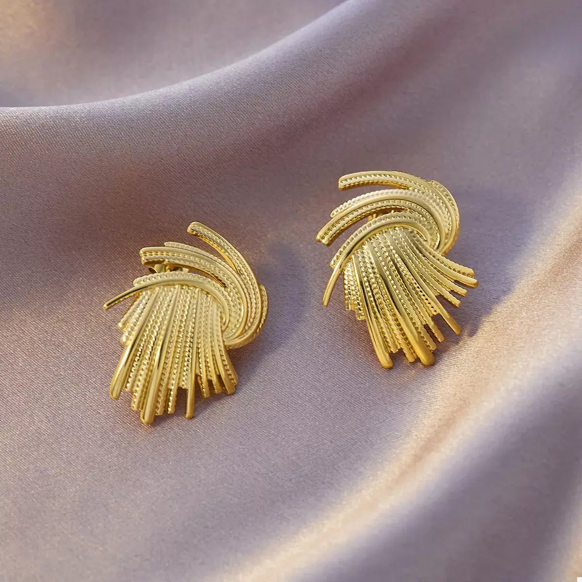 18K Gold-Plated Textured Stud Earrings - Trendsi - Flyclothing LLC