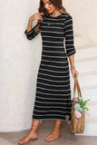 Slit Striped Round Neck Midi Dress - Trendsi - Flyclothing LLC