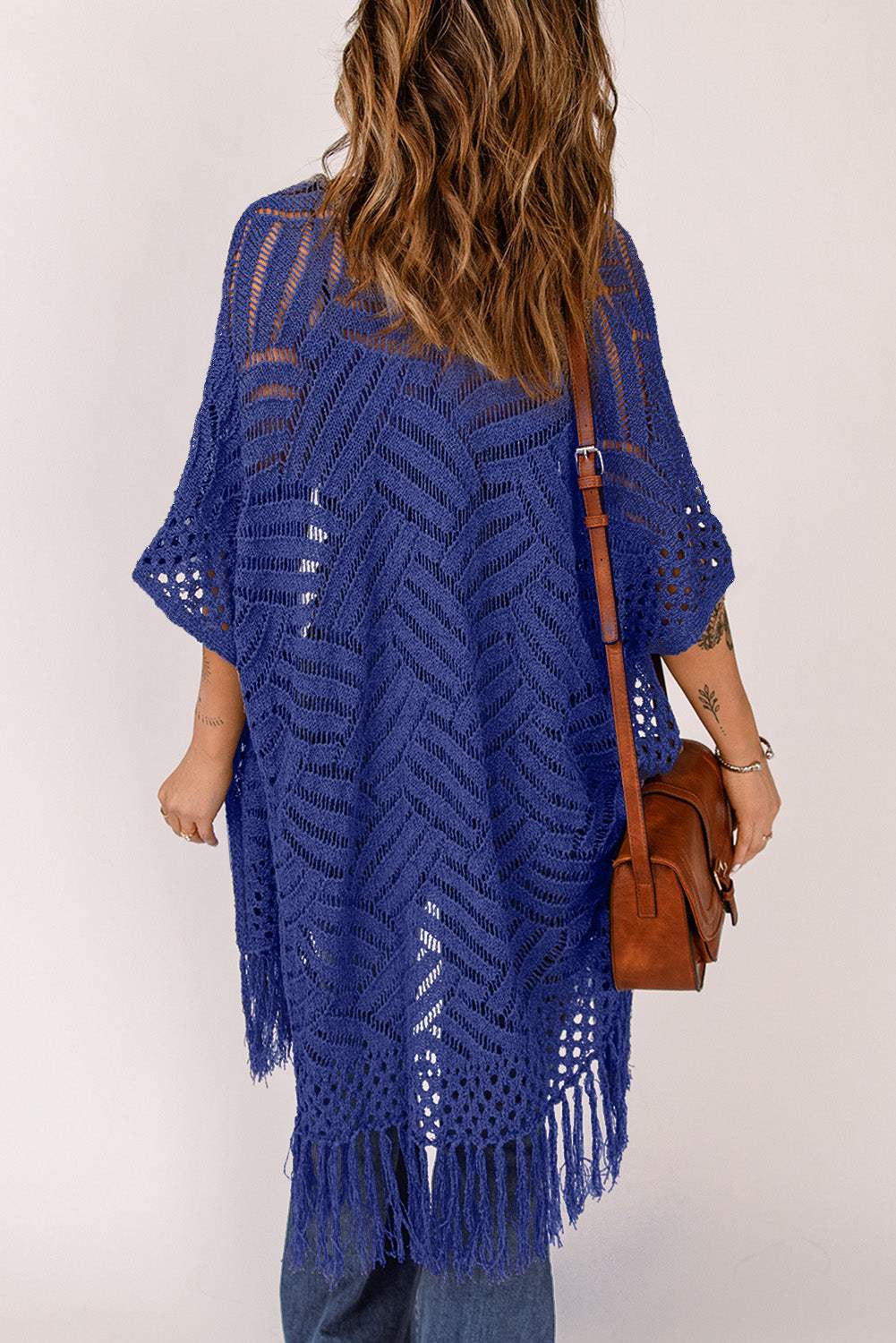 Openwork Open Front Cardigan with Fringes - Trendsi - Flyclothing LLC