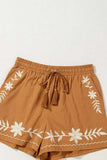 Embroidered Boho Tasseled Drawstring Elastic Waist Casual Shorts - Trendsi - Flyclothing LLC