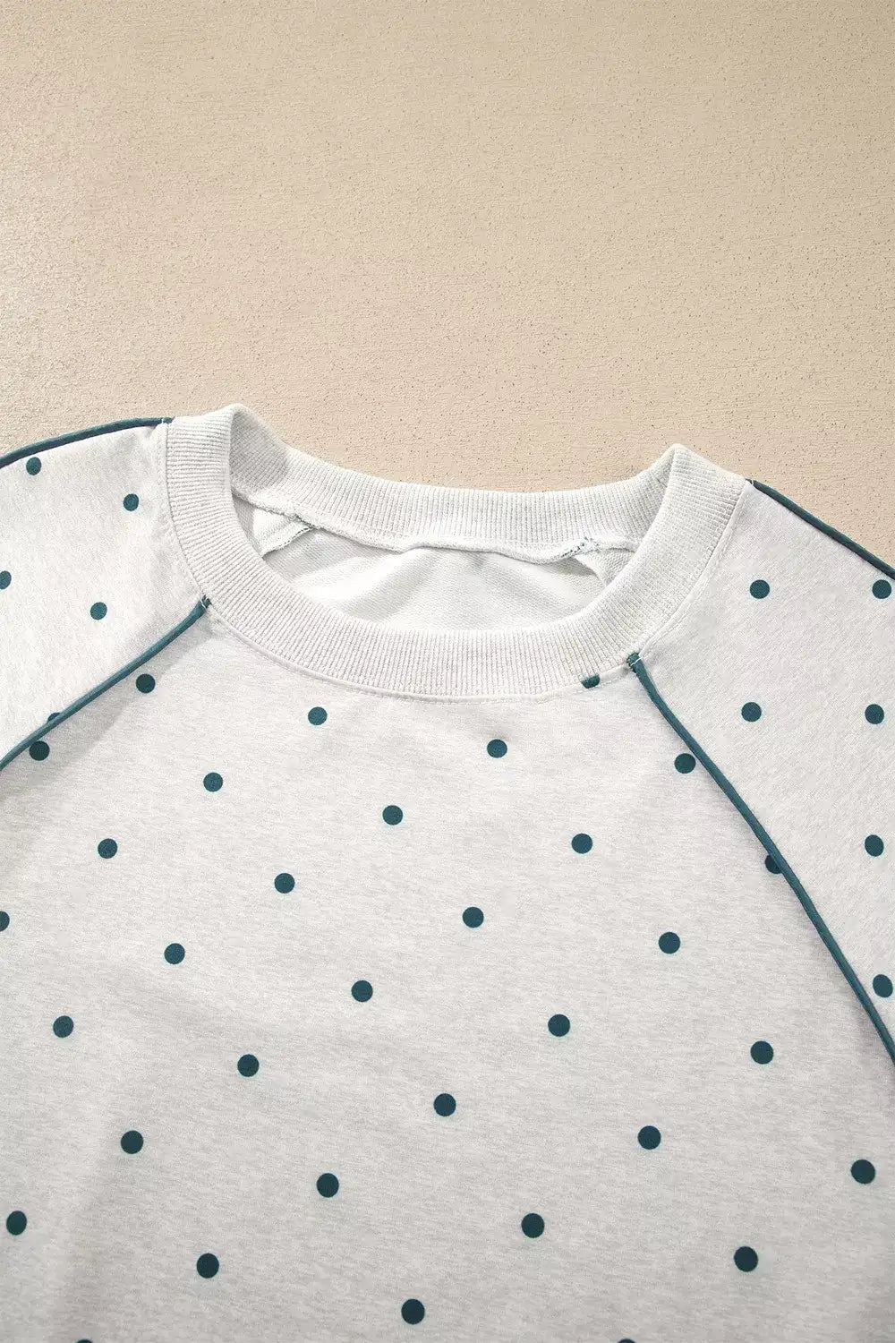 Polka Dot Print Piping Trim 3/4 Sleeve Relaxed Top - Trendsi - Flyclothing LLC