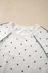 Polka Dot Print Piping Trim 3/4 Sleeve Relaxed Top - Trendsi - Flyclothing LLC