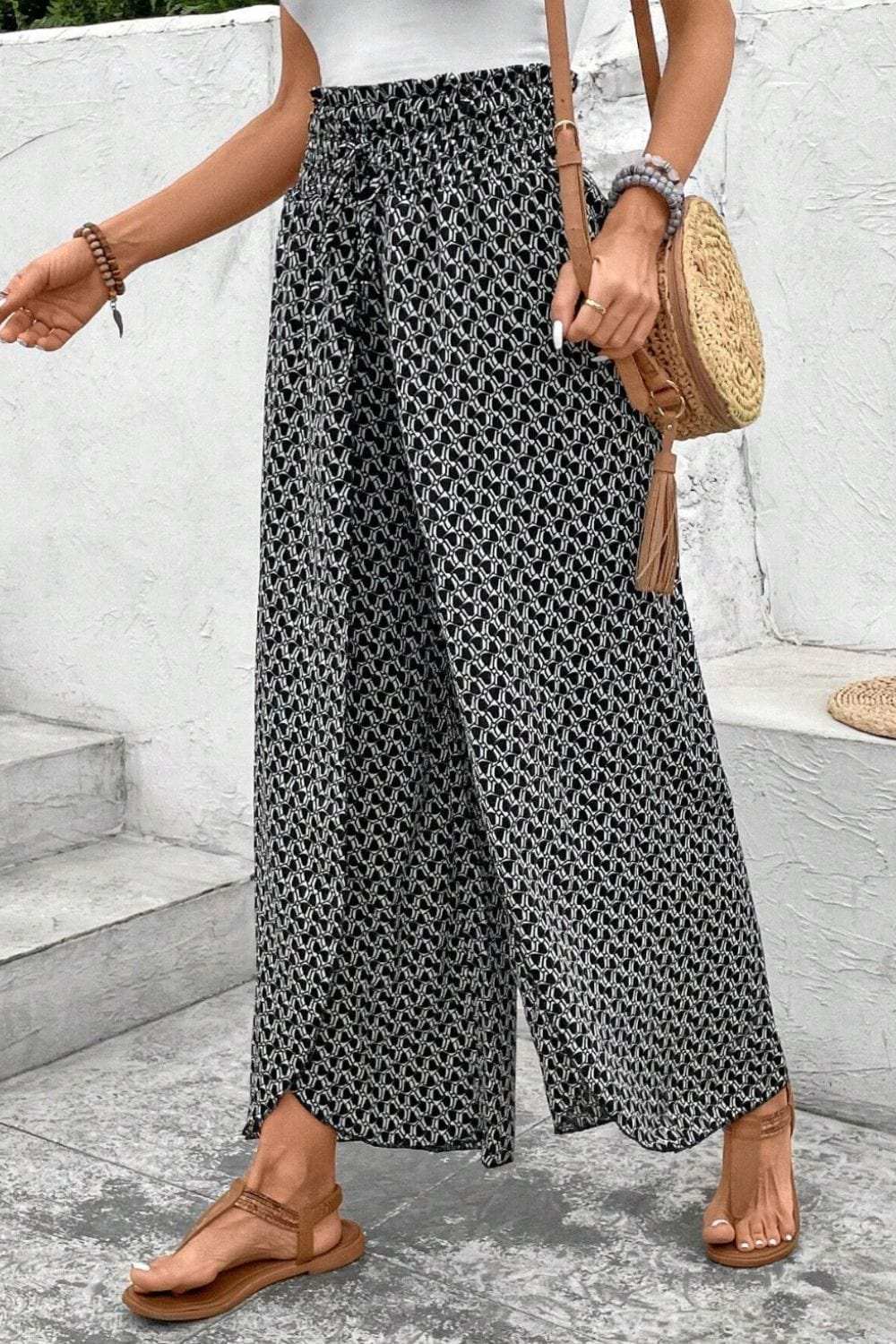 Slit Printed Wide leg Pants - Trendsi - Flyclothing LLC