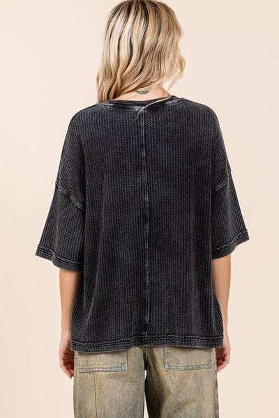 Mittoshop Mineral Wash Waffle Knit Short Sleeve Top - Trendsi - Flyclothing LLC