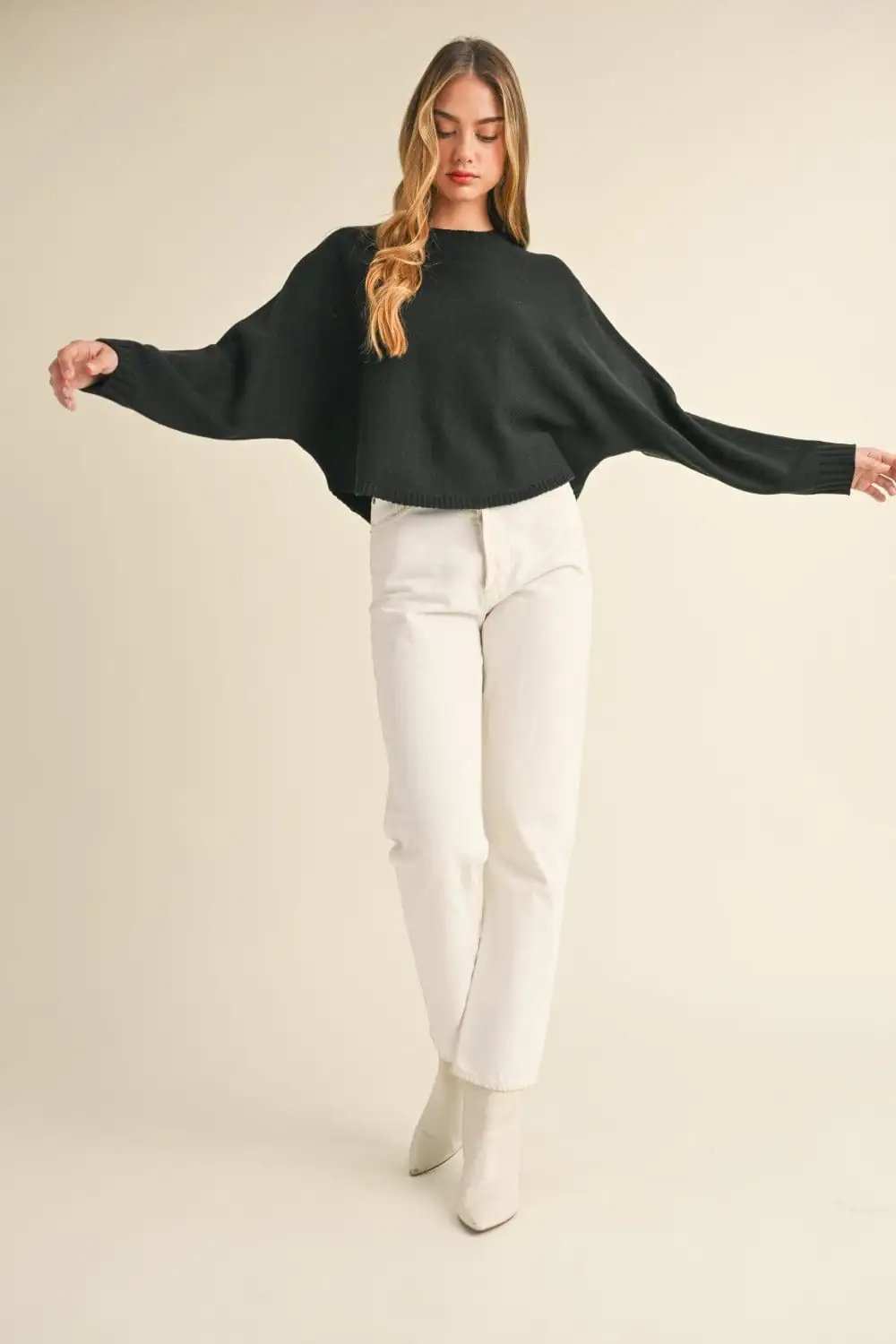 Mable Round Neck Dolman Sleeve Cropped Sweater - Trendsi - Flyclothing LLC