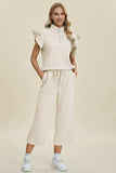 Double Take Full Size Texture Ruffle Short Sleeve Top and Wide Leg Pants Set - Trendsi - Flyclothing LLC