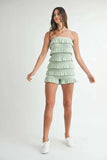 MABLE Pointelle Knit Fabric Ruffled Tube Romper - Trendsi - Flyclothing LLC