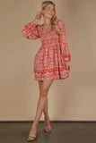 VERY J Printed Smocked Chest Boho Mini Dress - Trendsi - Flyclothing LLC