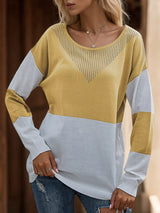 Color Block V-Neck Knit Top - Trendsi - Flyclothing LLC