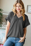 Heimish Full Size Exposed Seam Short Sleeve Ribbed Top - Trendsi