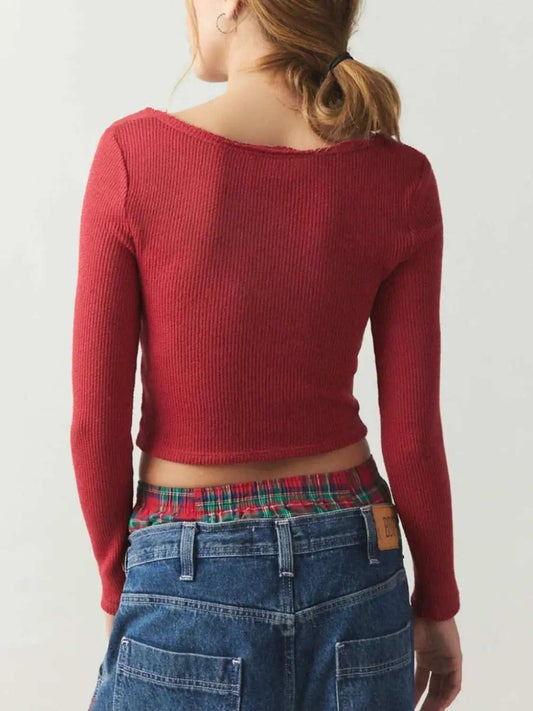 Notched Long Sleeve T-Shirt - Trendsi - Flyclothing LLC