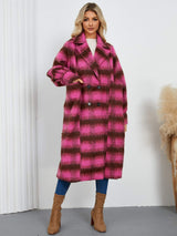 Contrast Double-Breasted Long Sleeve Longline Coat - Trendsi - Flyclothing LLC