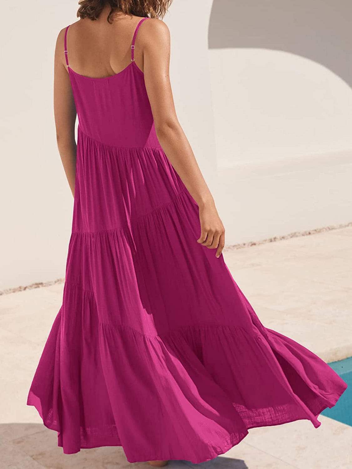 Full Size Ruched Tiered Spaghetti Strap Dress - Trendsi - Flyclothing LLC