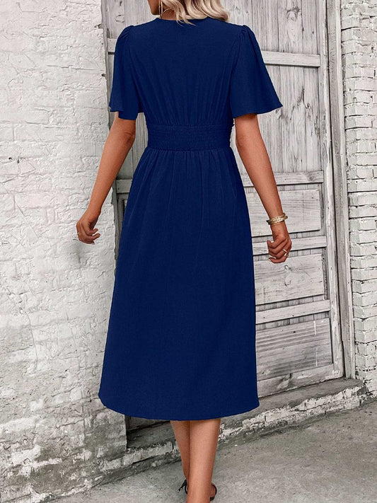 Surplice Flutter Sleeve Midi Dress - Trendsi - Flyclothing LLC