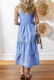 Ribbed Vest Patchwork Tiered Midi Dress with Pockets - Trendsi
