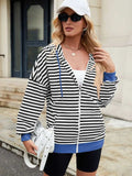 Drawstring Striped Zip Up Long Sleeve Hoodie - Trendsi - Flyclothing LLC