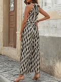 Tied Printed Grecian Neck Jumpsuit Trendsi