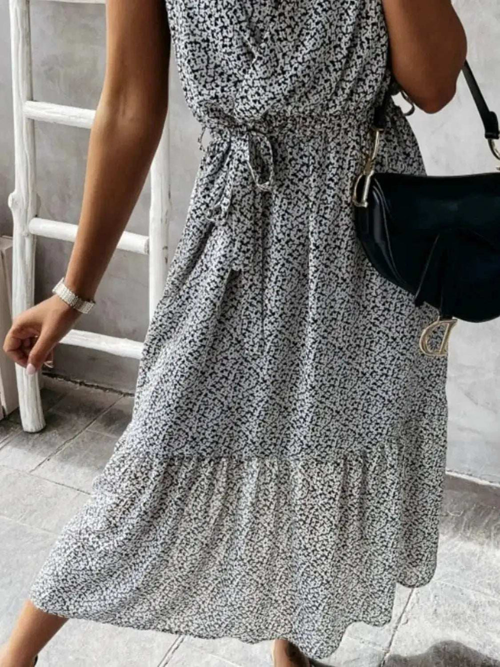 Ruffled Surplice Printed Cap Sleeve Dress - Trendsi - Flyclothing LLC