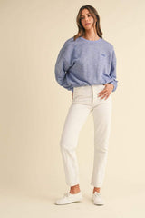 Mable Round Neck Letter Embroidery Crop Sweatshirt - Trendsi - Flyclothing LLC