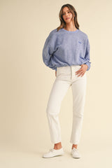 Mable Round Neck Letter Embroidery Crop Sweatshirt - Trendsi