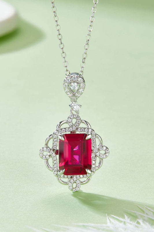 925 Sterling Silver Ruby Pendant Necklace - Trendsi