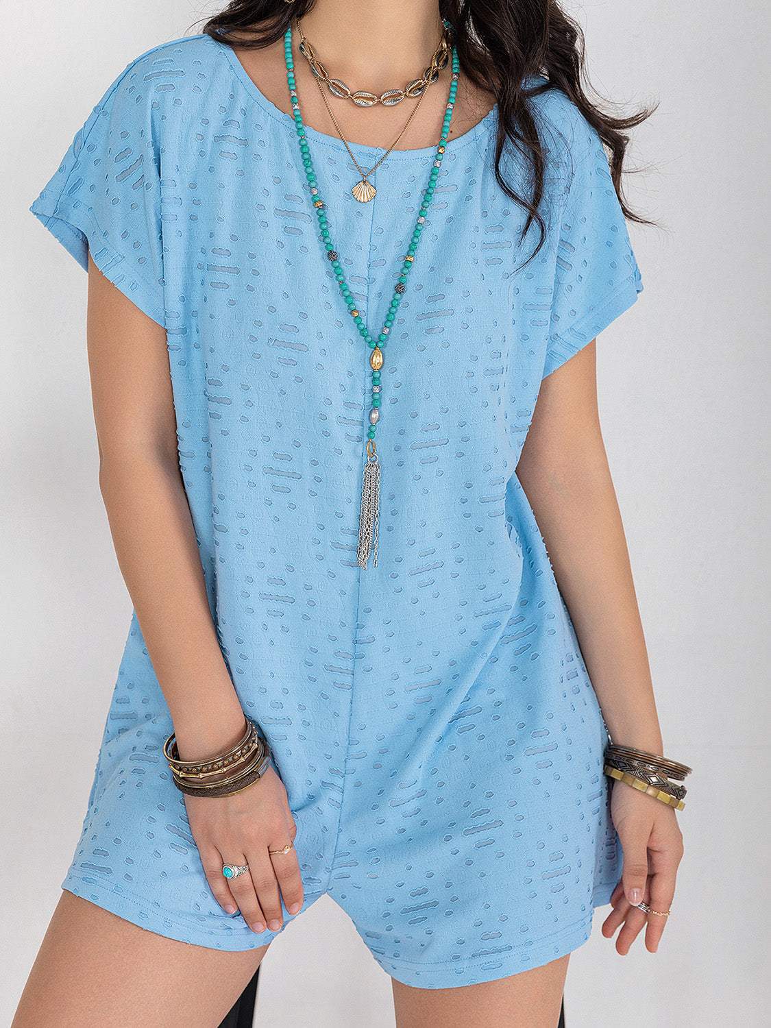 Round Neck Short Sleeve Romper - Trendsi - Flyclothing LLC