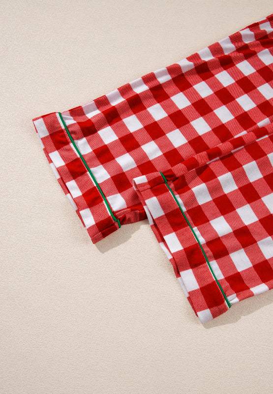 Plaid Collared Neck Long Sleeve Top and Pants Set - Trendsi - Flyclothing LLC