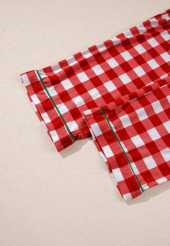 Plaid Collared Neck Long Sleeve Top and Pants Set - Trendsi - Flyclothing LLC