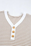 Stripe Buttoned Front V Neck T Shirt - Trendsi - Flyclothing LLC