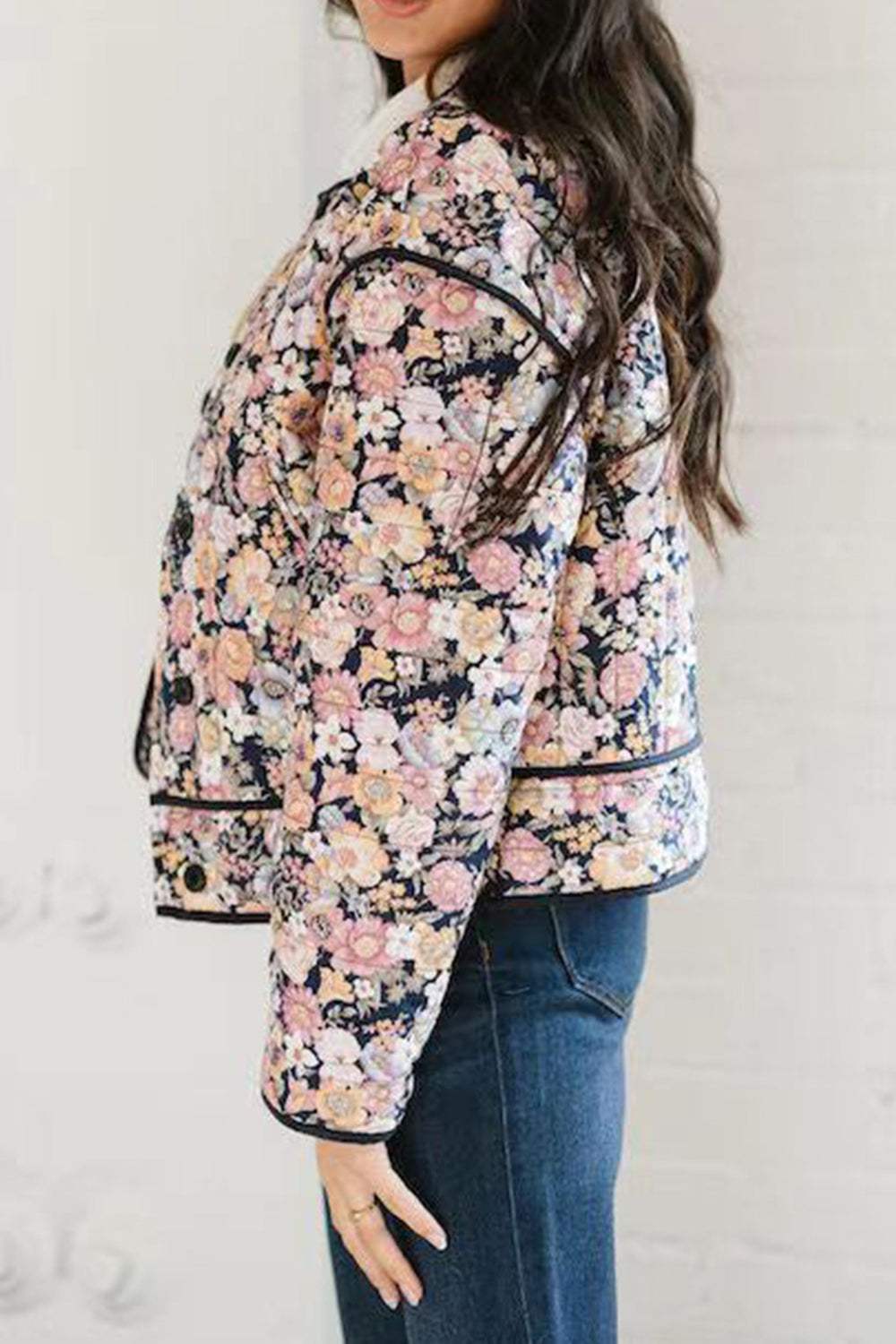 Floral Button Up Long Sleeve Winter Coat - Trendsi - Flyclothing LLC