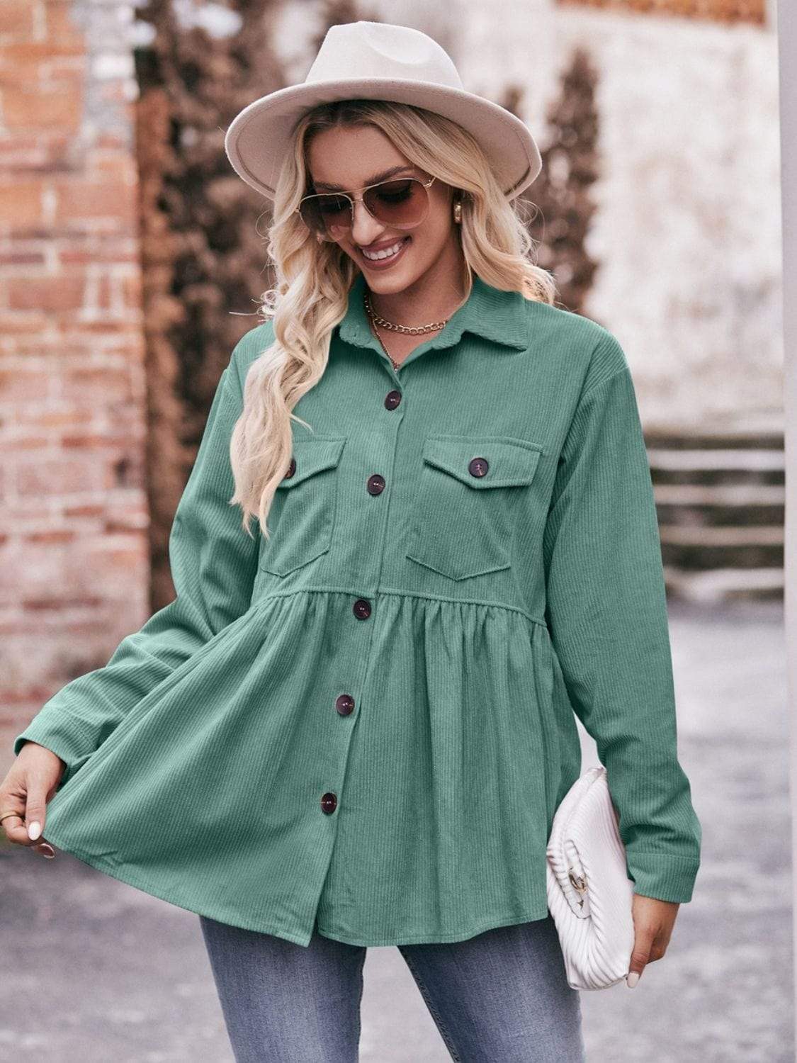 Mandy Collared Neck Long Sleeve Shirt - Trendsi - Flyclothing LLC