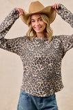 BiBi Leopard Print Washed Waffle Thermal Top with Thumb - Trendsi - Flyclothing LLC