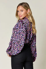 Double Take Full Size Printed Balloon Sleeve Shirt - Trendsi - Flyclothing LLC