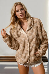 Double Take Checkered Long Sleeve Fuzzy Jacket - Trendsi - Flyclothing LLC