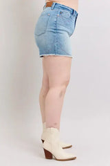 Judy Blue Full Size High Waist Western Embroidery Detail Cut Off Denim Shorts Plus Size - Trendsi - Flyclothing LLC