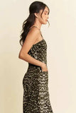 Davi & Dani Leopard Spaghetti Straps Wide Leg Jumpsuit - Trendsi - Flyclothing LLC