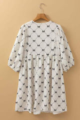 Bow Print Tie Neck Half Sleeve Dress - Trendsi - Flyclothing LLC