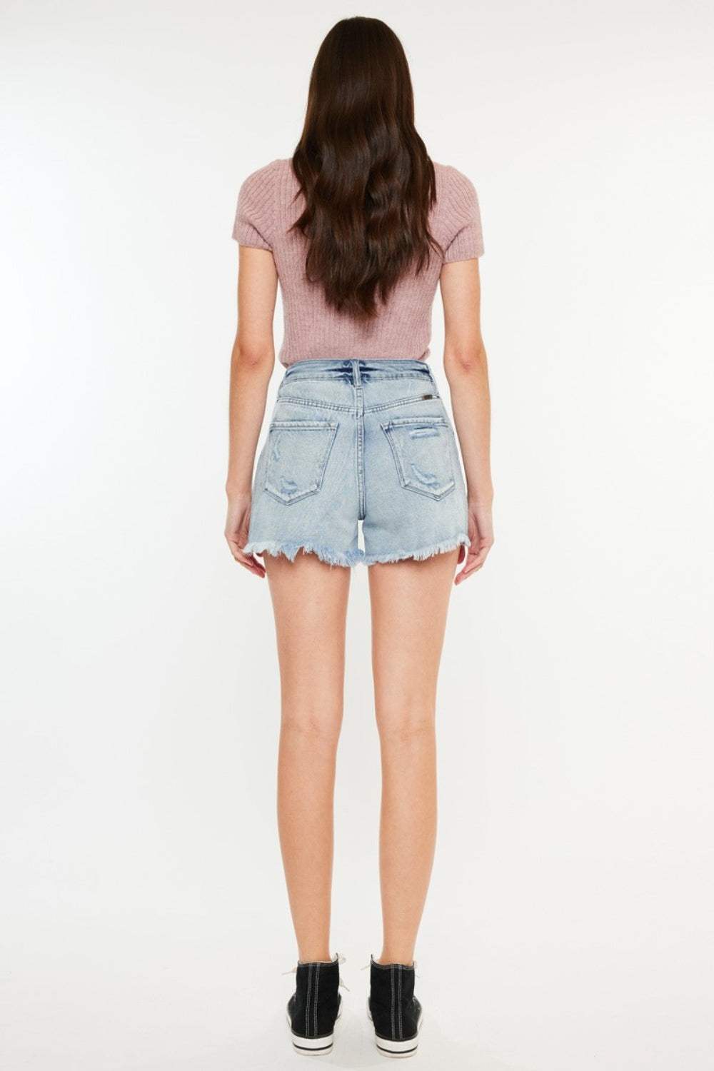 Kancan Distressed High Waist Denim Shorts with Pockets - Trendsi - Flyclothing LLC