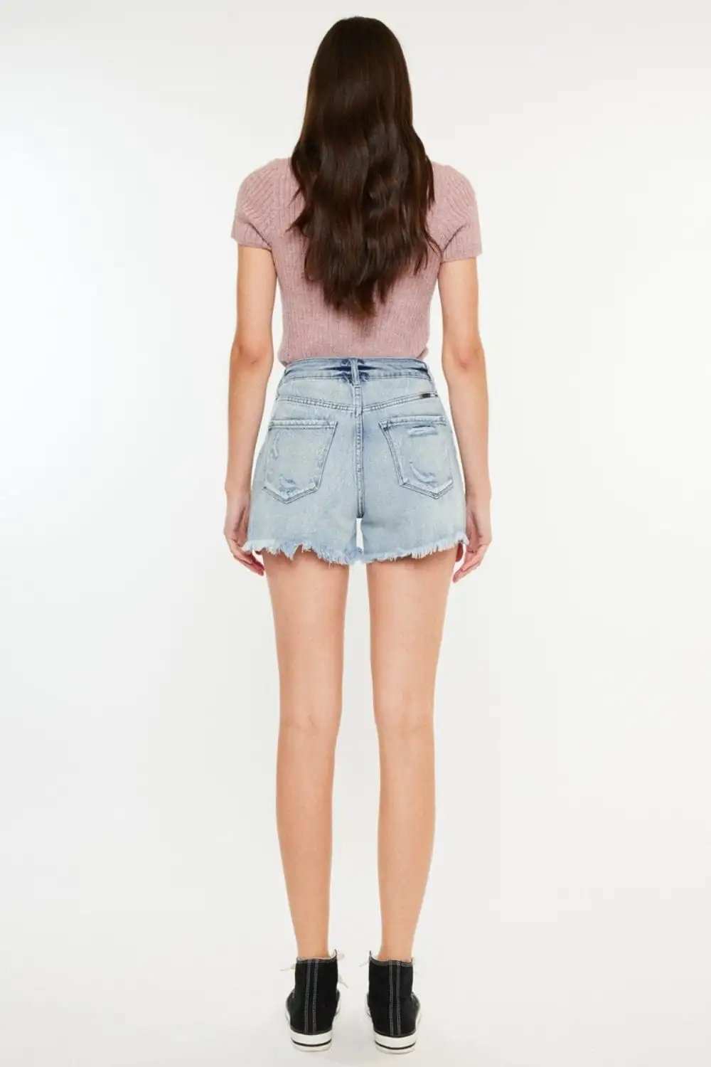 Kancan Distressed High Waist Denim Shorts with Pockets - Trendsi - Flyclothing LLC