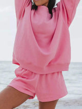 Relaxed Fit Round Neck Sweatshirt and Shorts Set - Trendsi - Flyclothing LLC