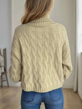 Cable-Knit Turtleneck Long Sleeve Sweater - Trendsi - Flyclothing LLC