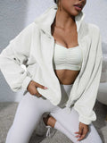 Drawstring Turtleneck Zip Up Long Sleeve Jacket - Trendsi - Flyclothing LLC