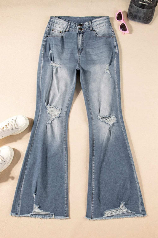 Distressed Raw Hem Bootcut Jeans - Trendsi - Flyclothing LLC