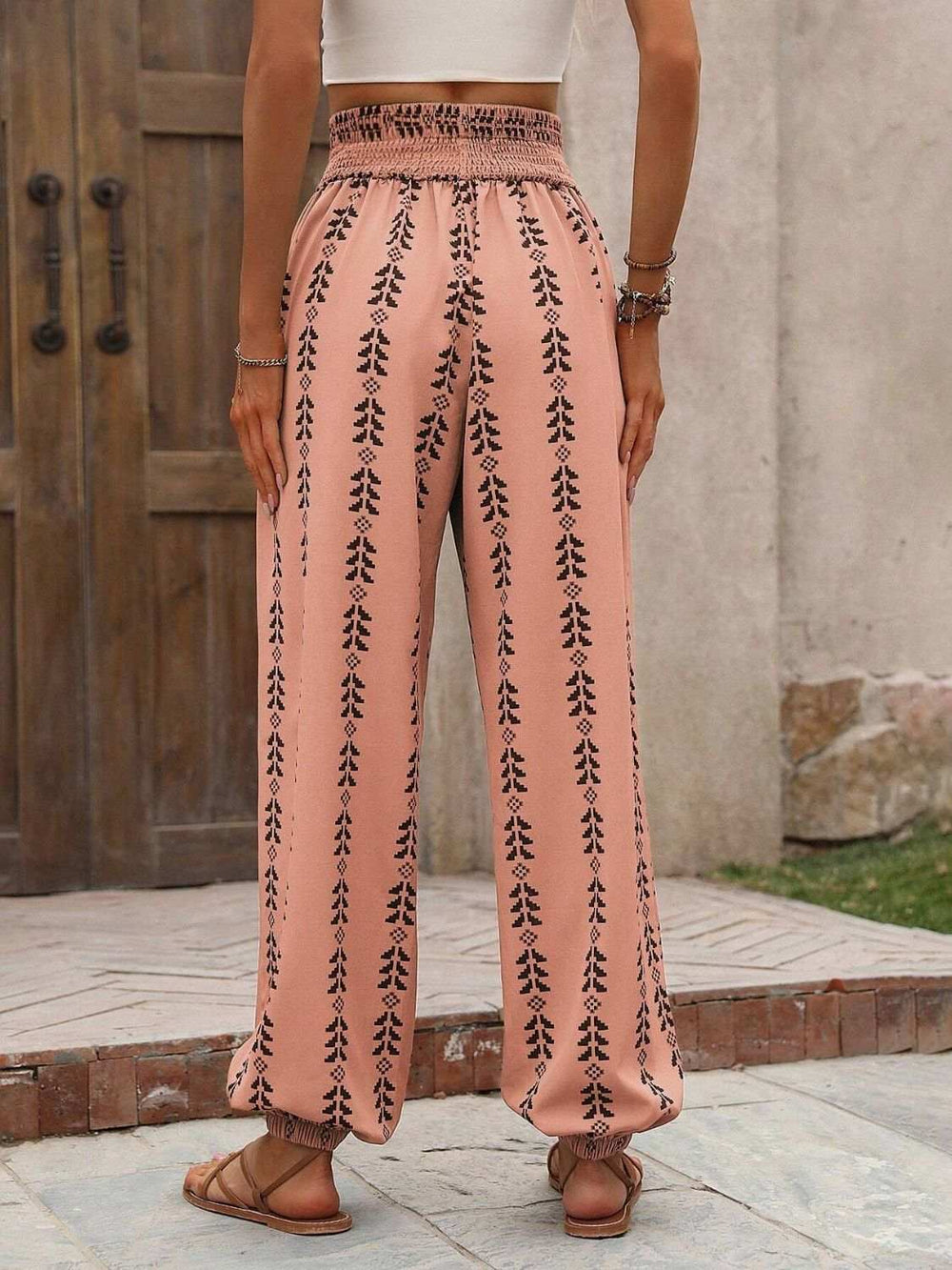 Tied Printed High Waist Pants - Trendsi - Flyclothing LLC