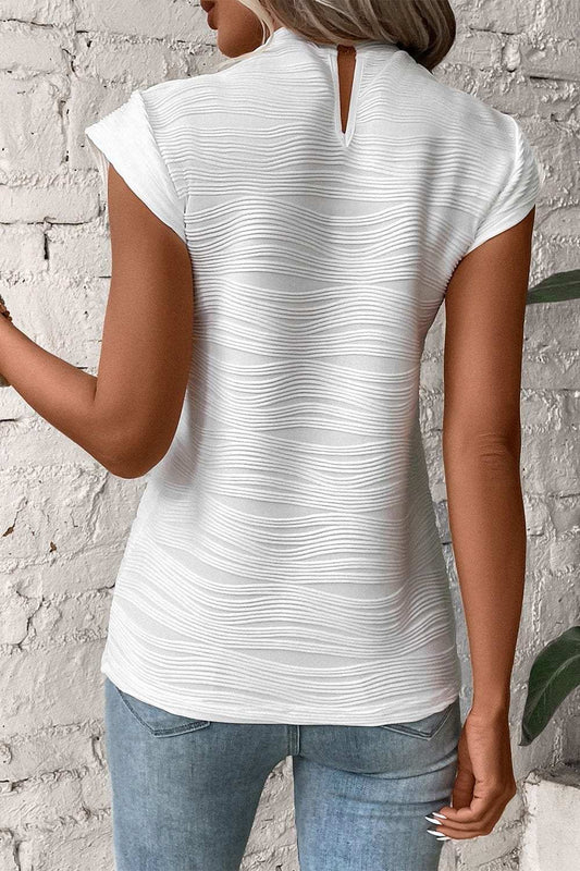 Textured Mock Neck Cap Sleeve Top - Trendsi - Flyclothing LLC