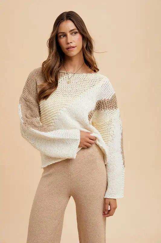 Annie Wear Color Block Drop Shoulder Sweater - Trendsi - Flyclothing LLC